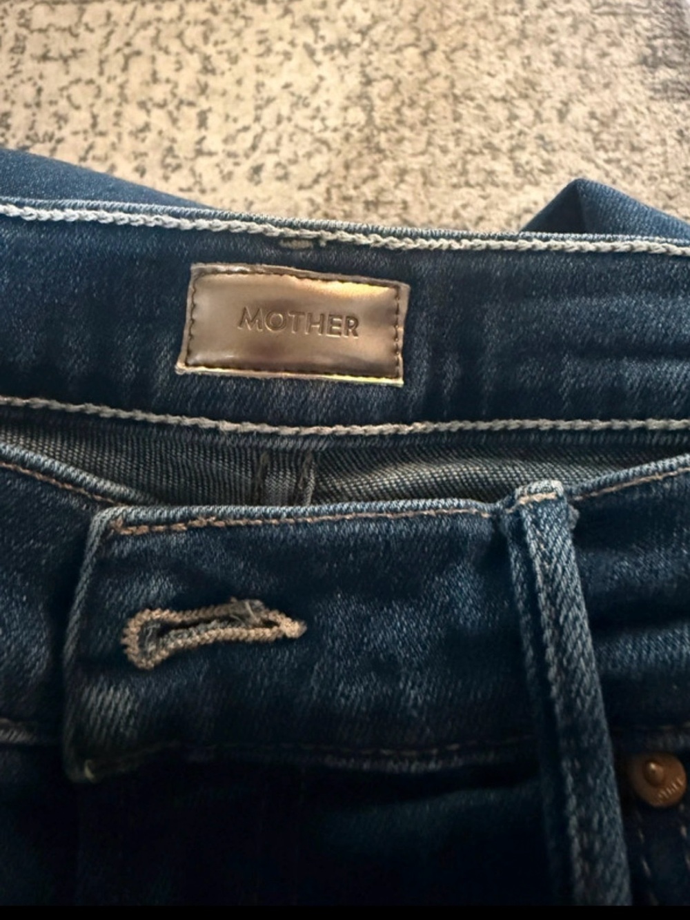 MOTHER Dark Blue Denim Jeans with Leather Logo Patch